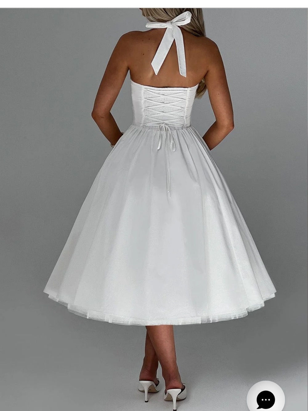 Classic White Halter Tea-Length Wedding Dress - Picture 2 of 11